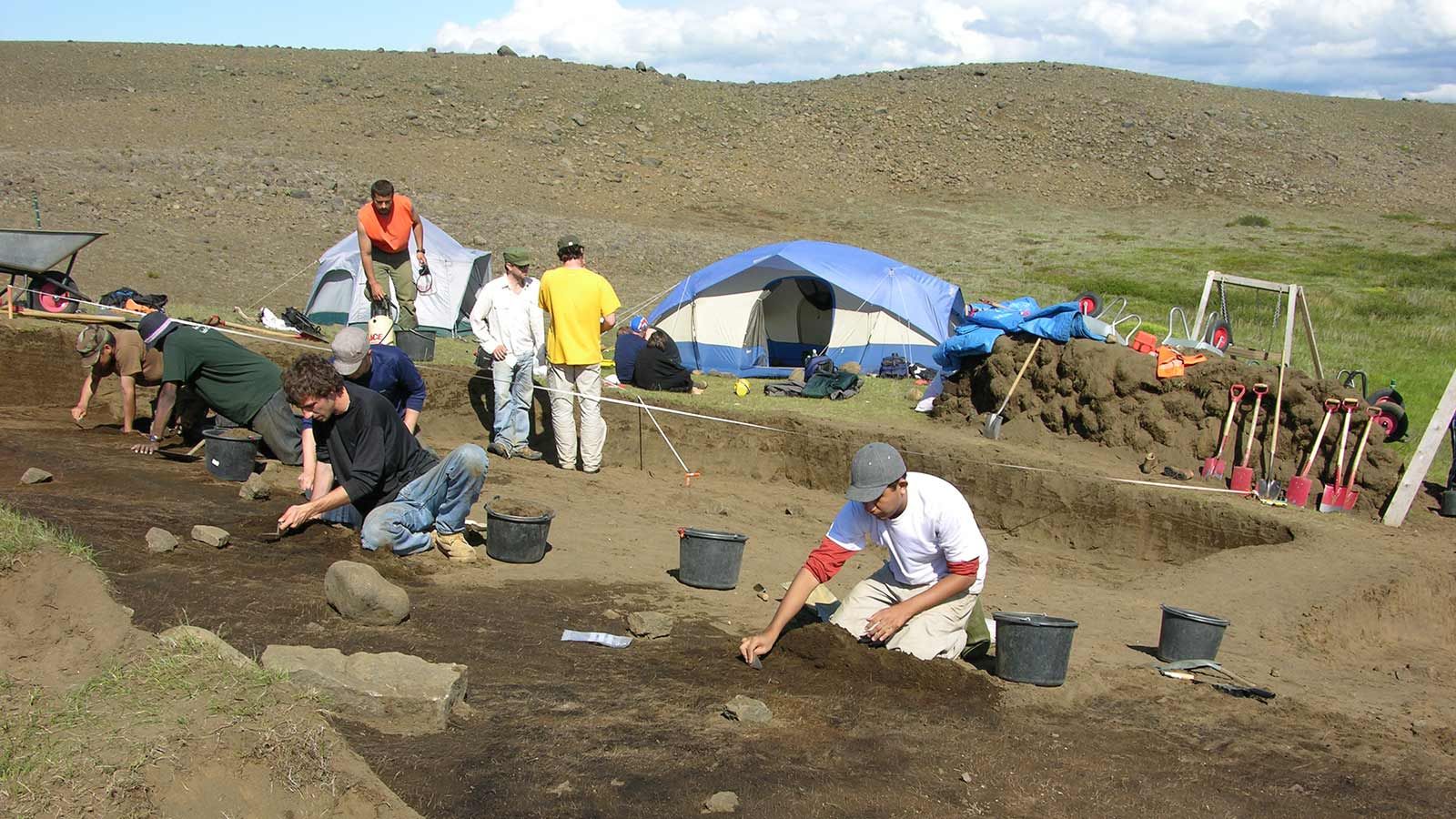 CUNY undergrads and MA students working on a Viking Age site from the Lake Myvatn area in Iceland.
