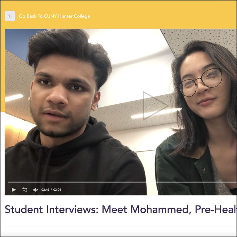 screen cap of hunter student video interview on Campus Reels