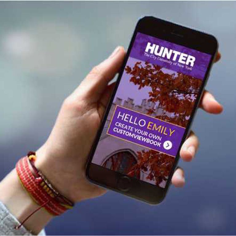 person holding cellphone with Viewbook app open