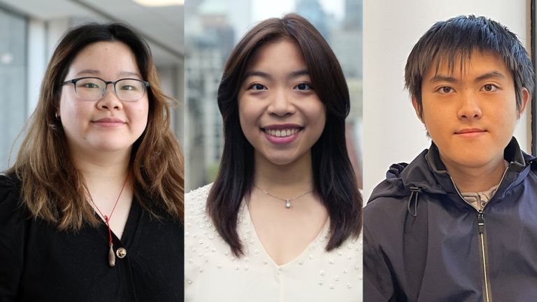 From left: Amy Guo ’26, Kira Lai MHC ’26, and Johnson Xie ’27