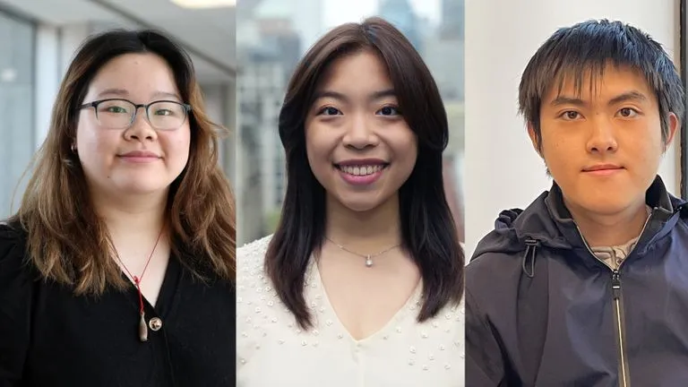 From left: Amy Guo ’26, Kira Lai MHC ’26, and Johnson Xie ’27