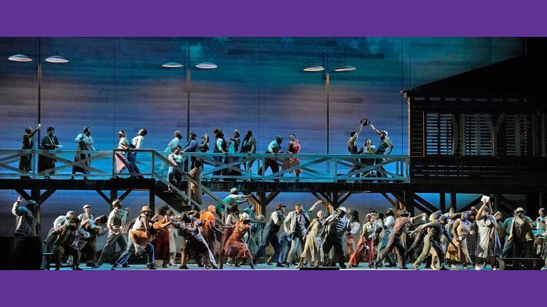 Ensemble on stage at Met performance of Porgy and Bess.