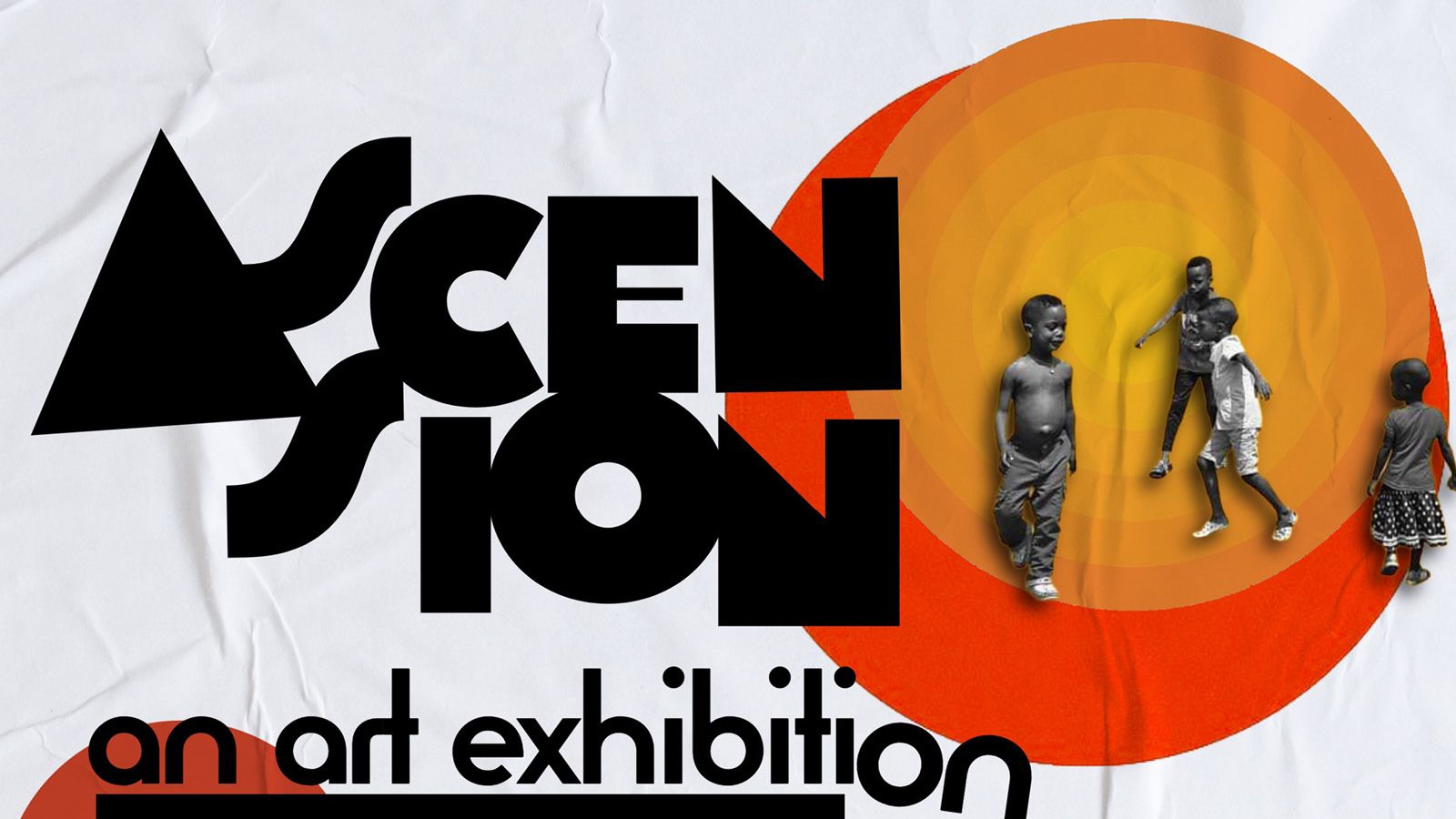 The word "Ascension" next to a red and orange circle with black and white photos of children on top.