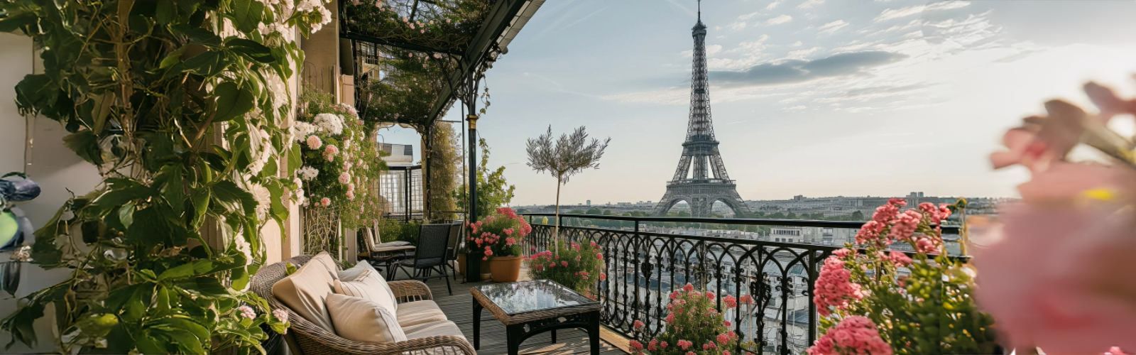 Balcony view Paris Eiffel Tower.