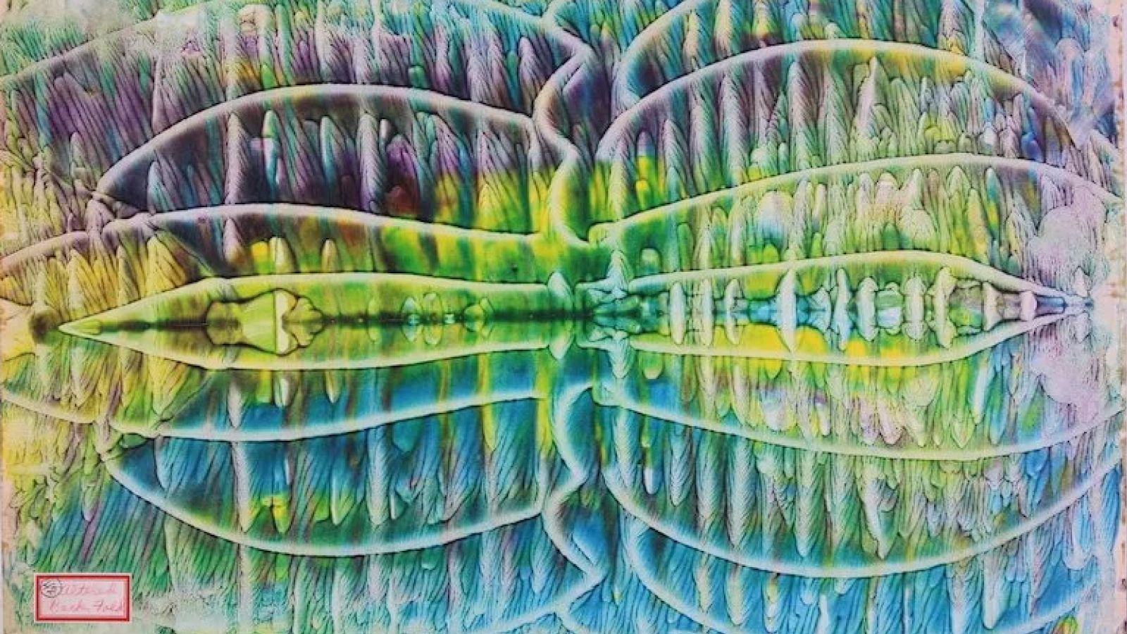Panting with symmetrical wavy lines in the colors green, purple and blue.