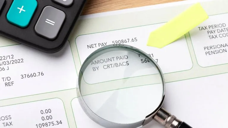 Magnifying glass over paper work