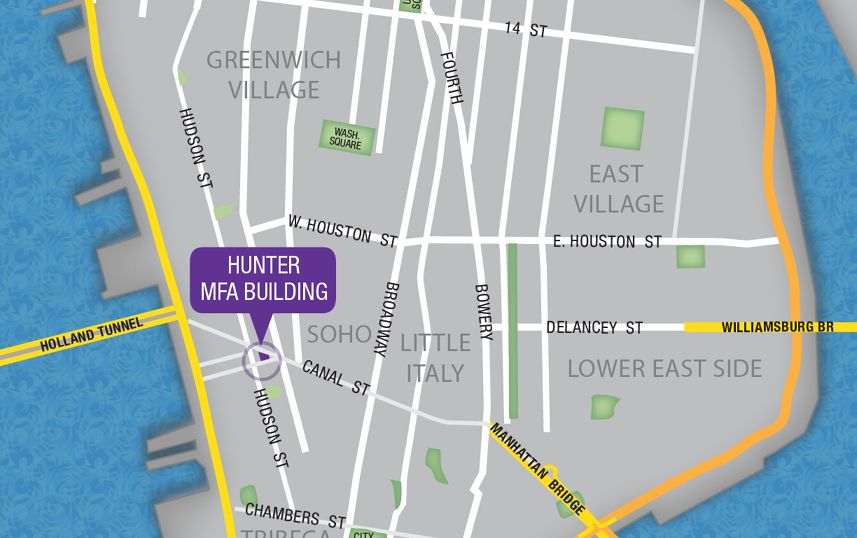 Map of Hunter MFA Building and the surrounding area.
