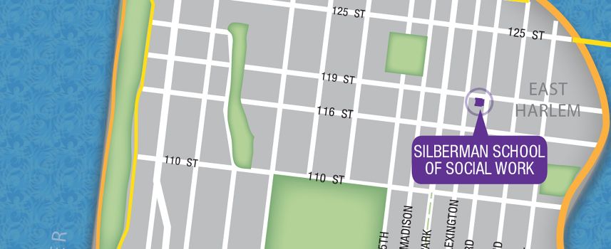 Map of Silberman School of Social Work and surrounding area.