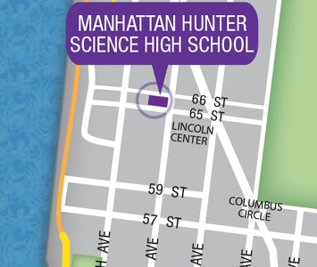 Map of Manhattan Hunter Science High School and surrounding area.