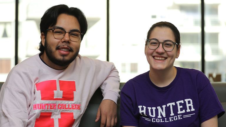 hunter students on skybridge