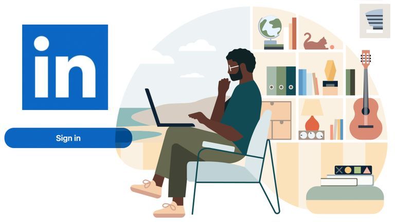 Illustration of a person on a laptop, next to the LinkedIn logo.