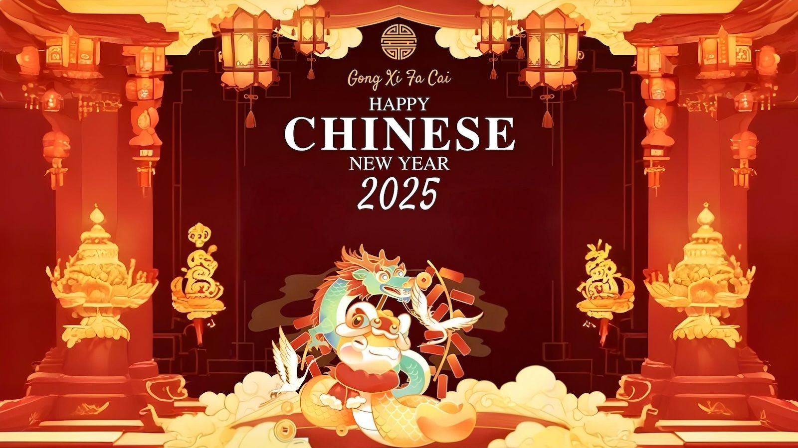 Graphic depicting a Chinese Dragon and text saying Happy Chinese New Year 2025