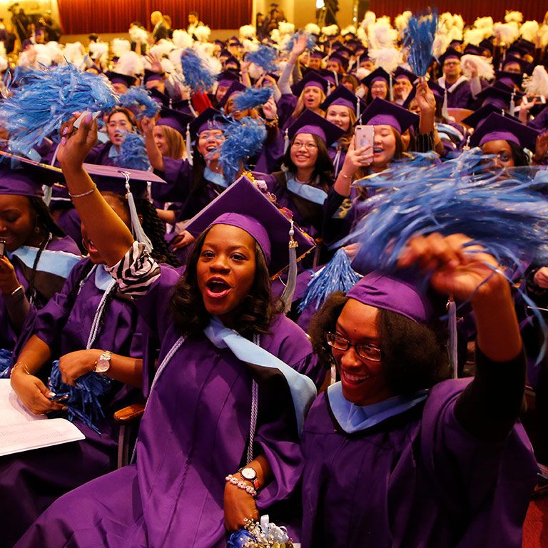 2020 commencement cheering crowd of students