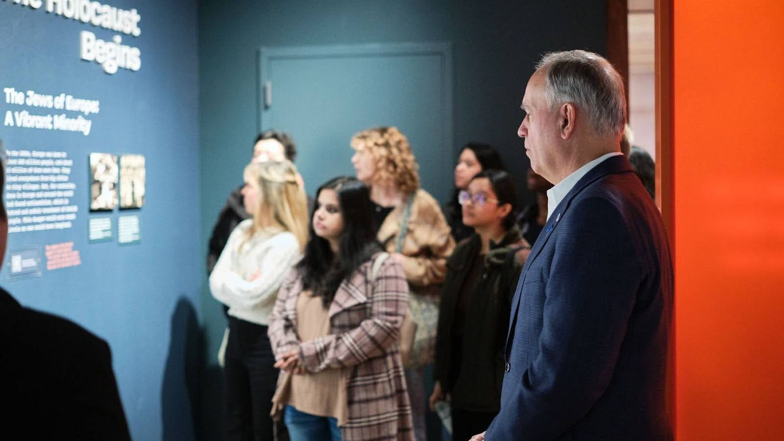 CUNY Chancellor Félix V. Matos Rodríguez, right, and students tour the Museum of Jewish Heritage – A Living Memorial to the Holocaust.