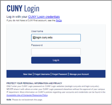 CUNY SSO Login Form