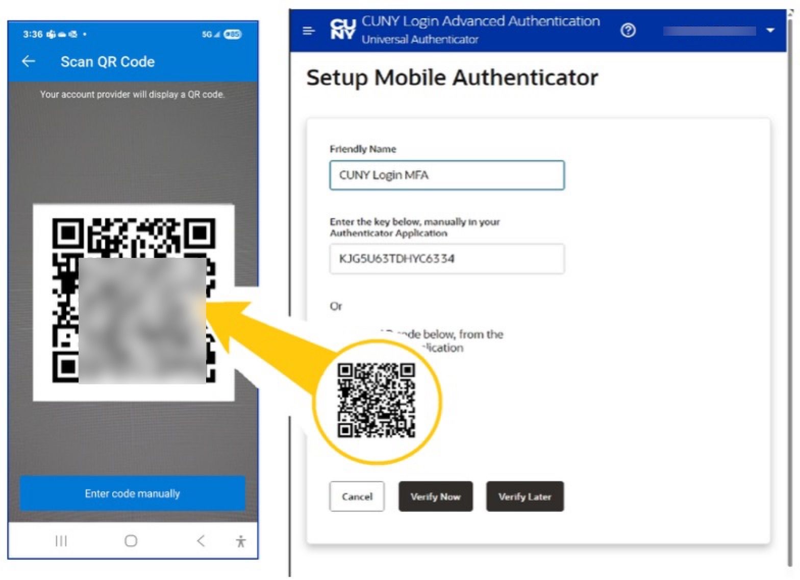 scaning qr code from MFA site into MS authenticator app