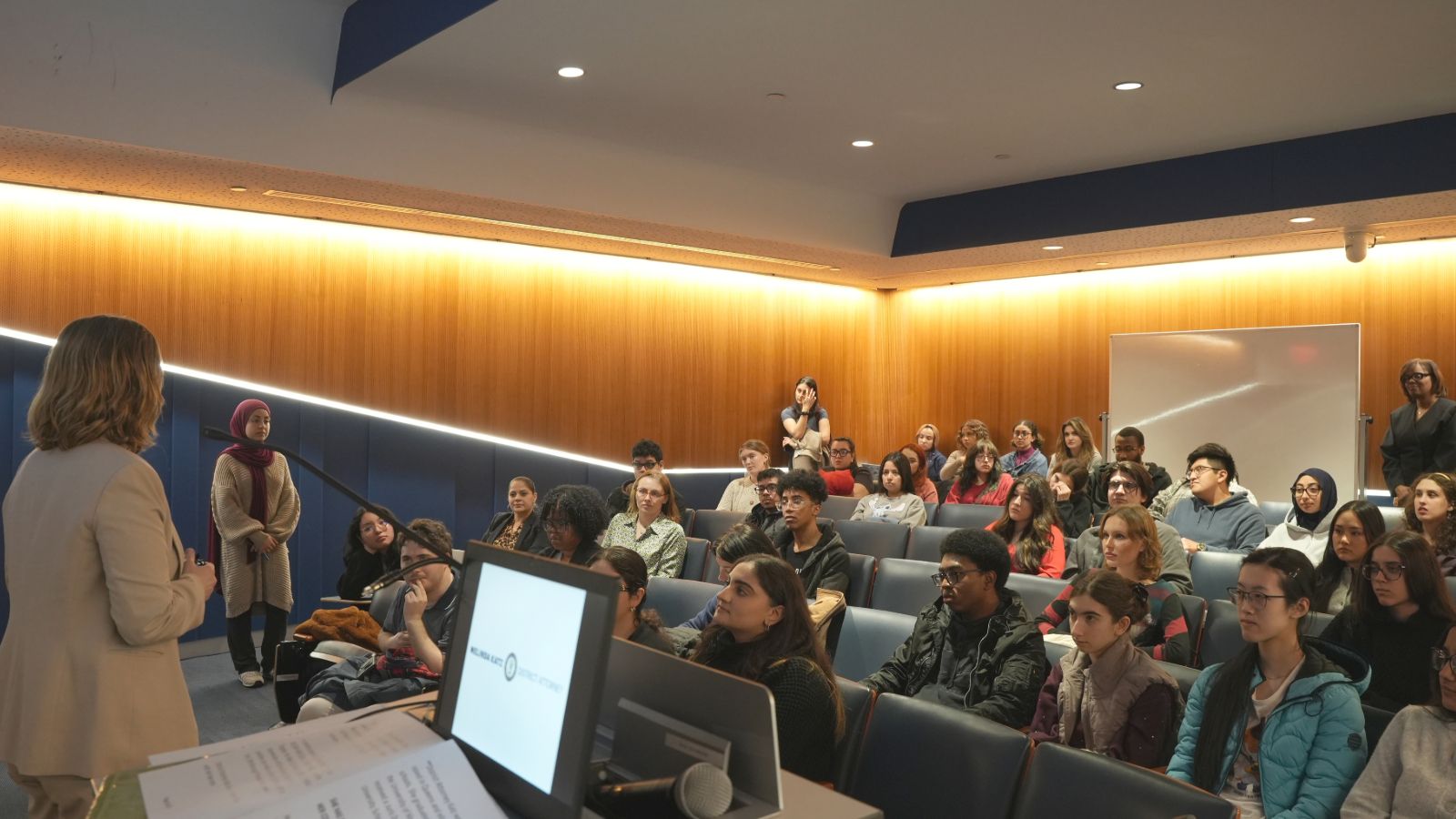Pre-Law students in class with DA Melinda Katz.
