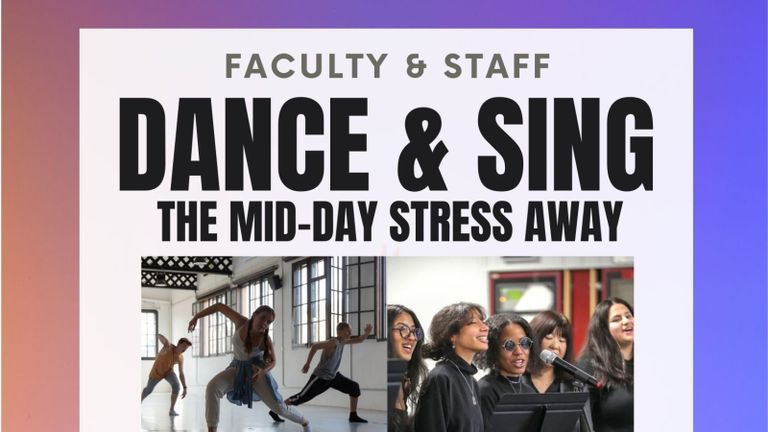 Photos of students dancing under the text 