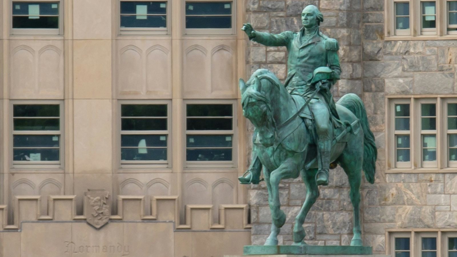 statue at West Point of George Washington on a horse