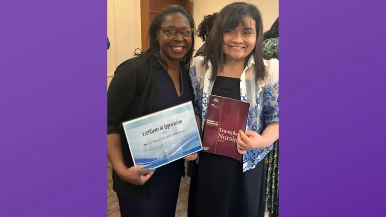 Dr. Maya Clark-Cutaia, left, at the United Nations with Maria Molina of the International Transplant Nursing Society.