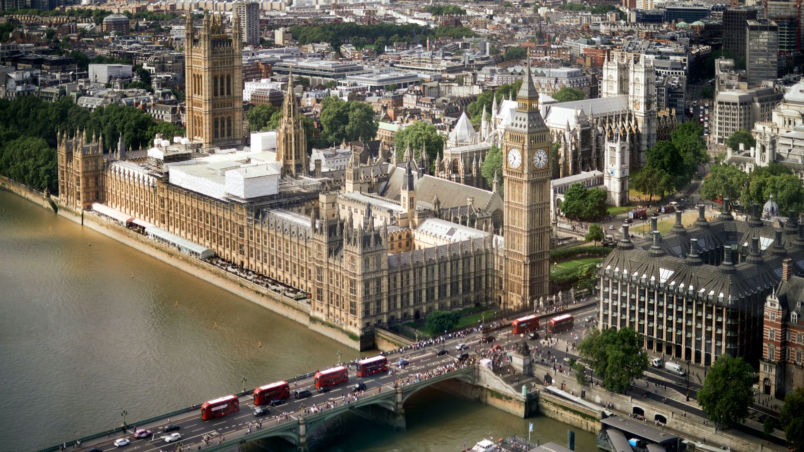 Aerial view of Parliament in London, England.