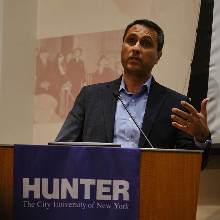 Eboo Patel speaks at Hunter College.