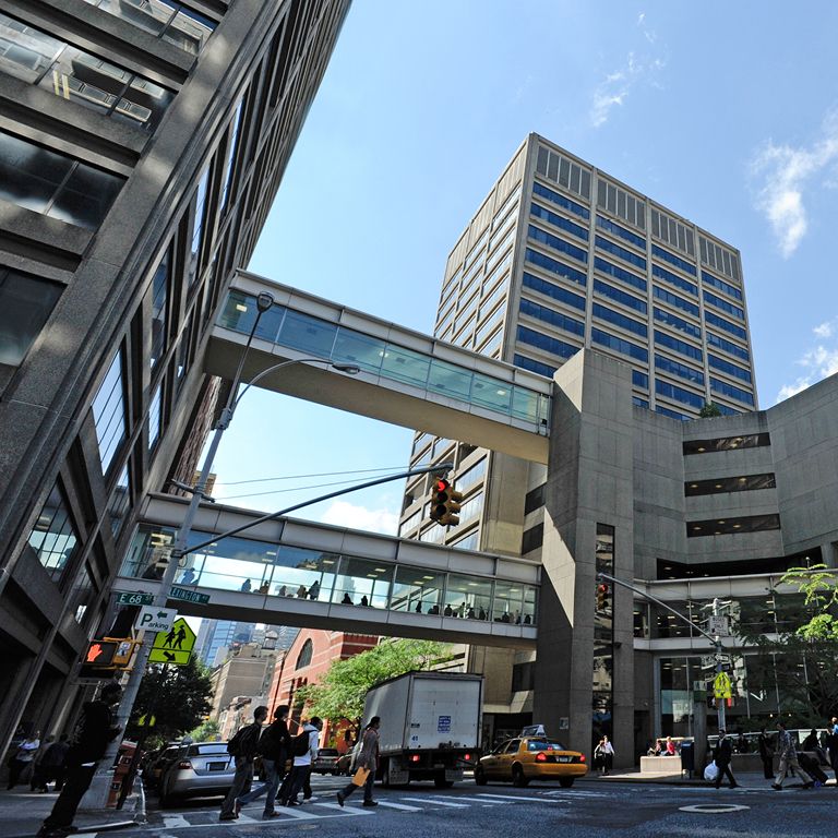 Hunter's West Building and East Building with the bridges connecting them
