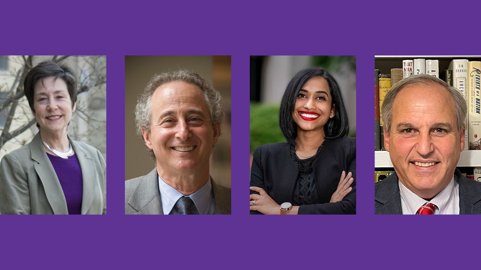 Headshots of Risa Lieberwitz, Frederick (Rick) Schaffer, Deepa Das Acevedo and William Herbert