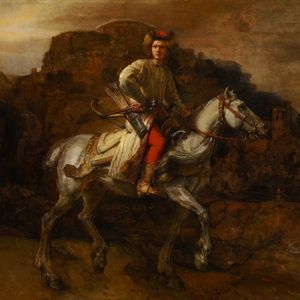 Rembrandt painting of polish rider on horse.