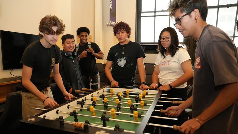 hunter students playing in game room