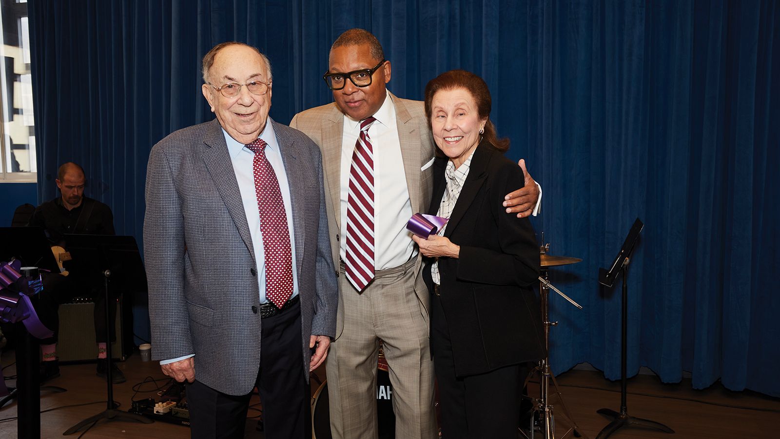 The late Bob Appel, Wynton Marsalis, and Helen Appel at the opening of the new Appel Rehearsal Hall.