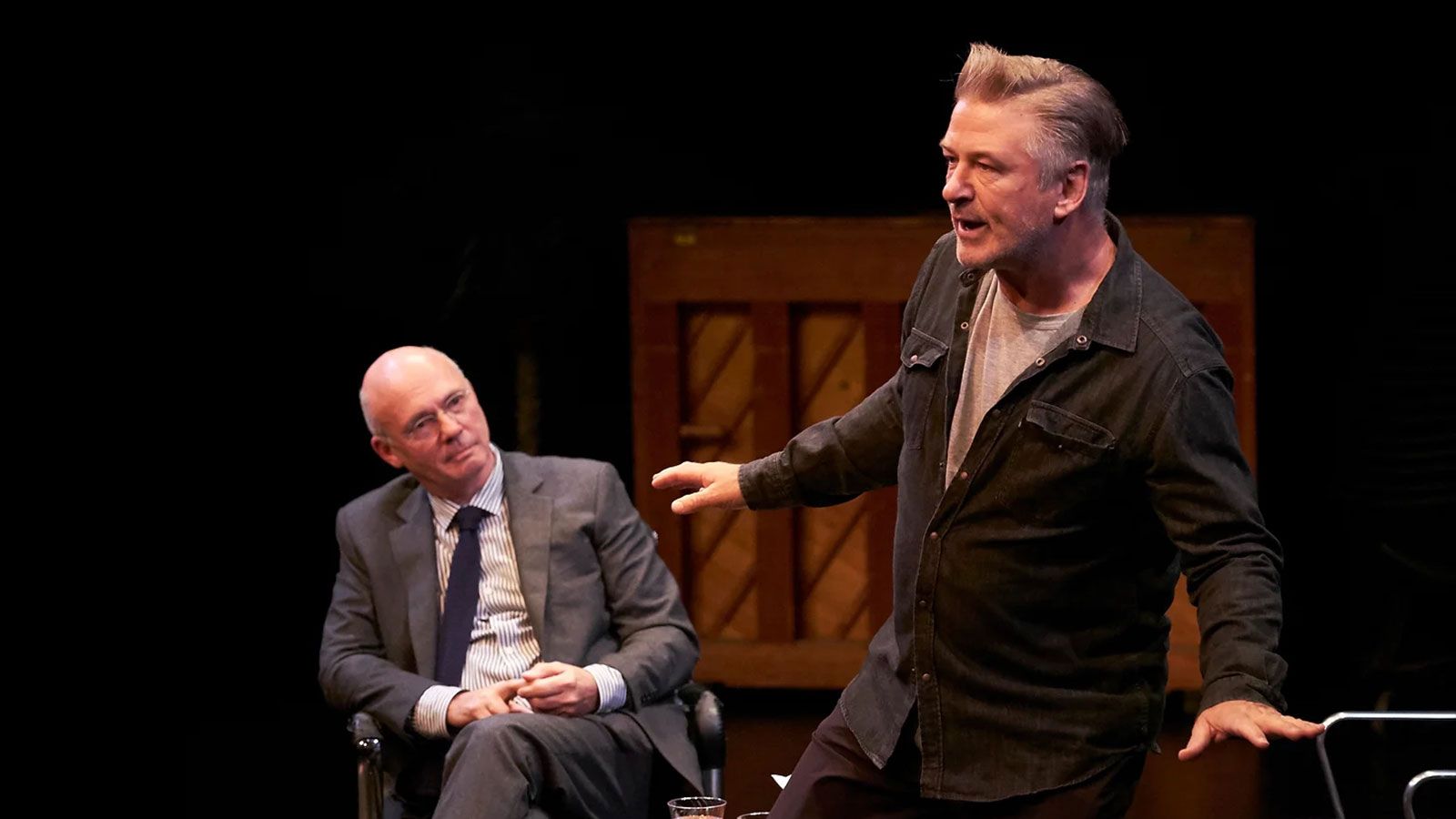 Alec Baldwin on stage at Hunter for Visiting Artists series