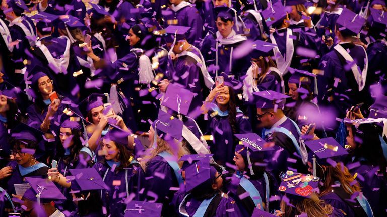 overhead view of commencement ceremony