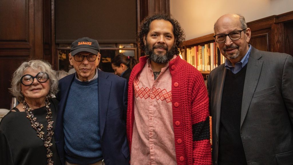 From left: Judy Zabar ’54, Stanley Zabar, Guadalupe Maravilla MFA ’14, and Art & Art History Professor Howard Singerman in 2022.