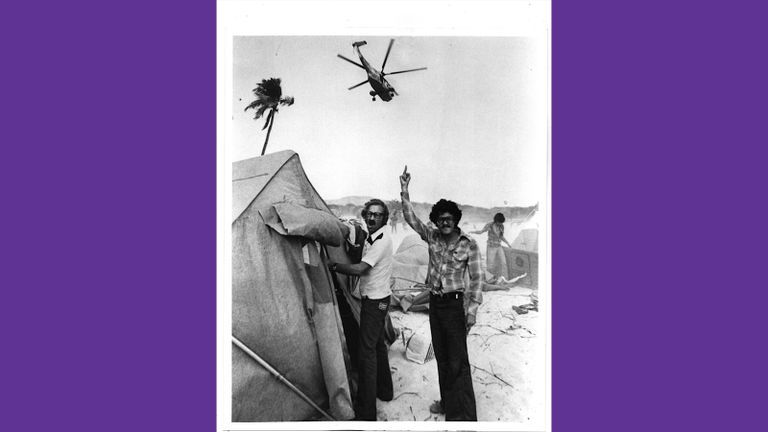 Helicoptero sobre campamento, Vieques, the Raquel Ortiz Mi Puerto Rico Film Collection.