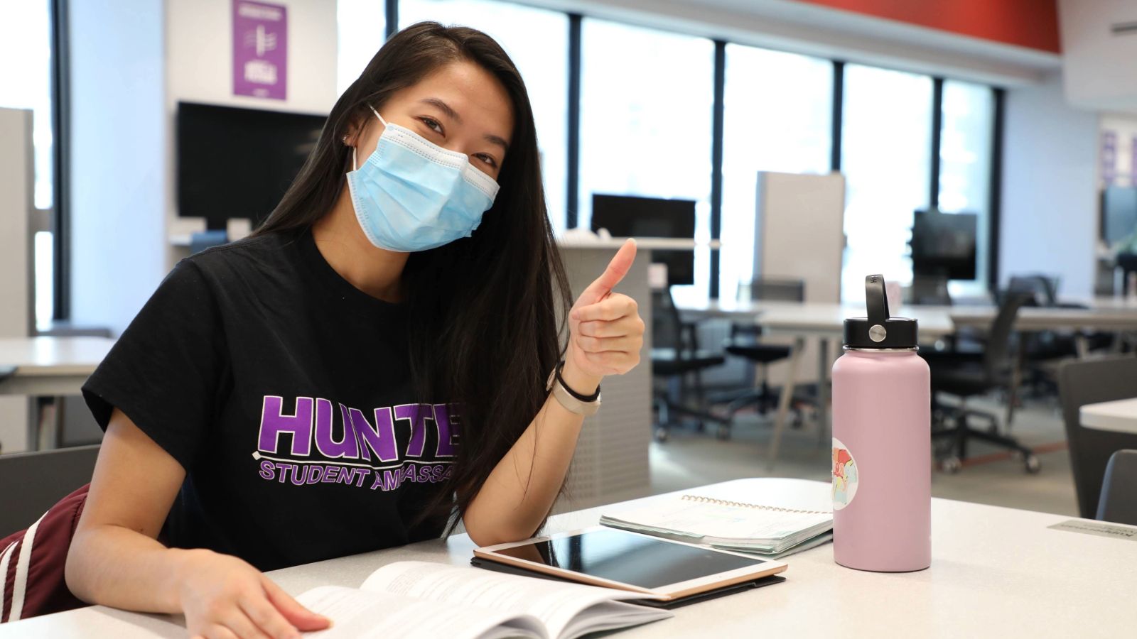 hunter student studying in the dolciani library