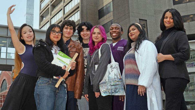 Hunter College students posing on 68th Street.