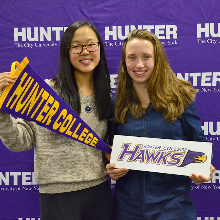 students with hunter banners