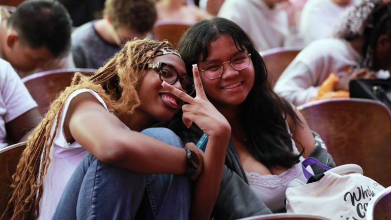 Hunter students smiling at convocation.