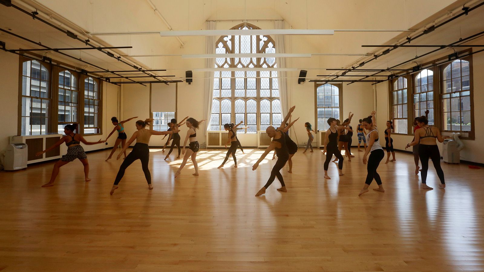 Hunter students dance class in large bright room