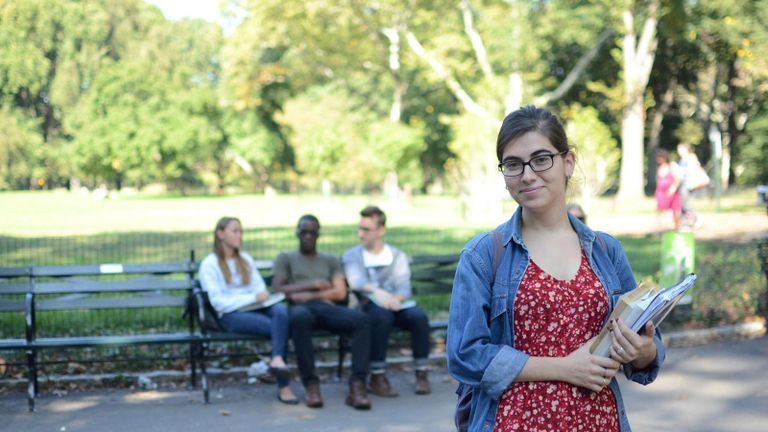 hunter students in the park.