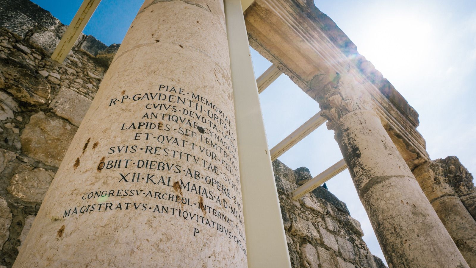 Ancient Columns in Capernaum, Israel 