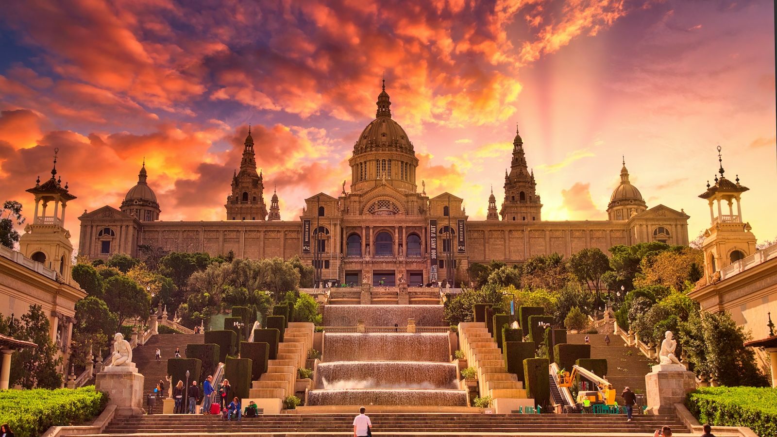 Sunset at the Catalan National Museum of Art of Catalonia in Barcelona, Spain