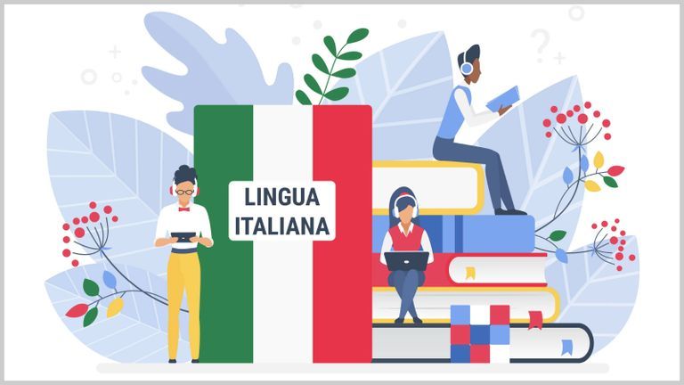 Illustration of students studying Italian
