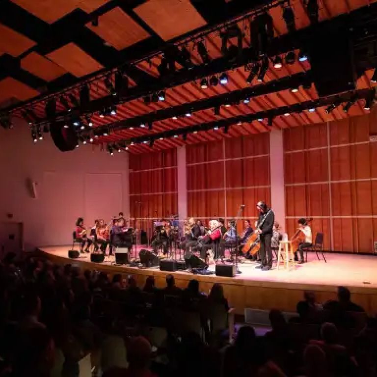 Musicians perform on stage at Kaufman Music Center.