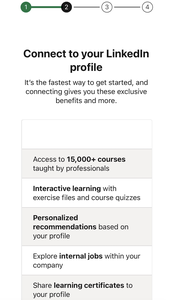 Screenshot of LinkedIn Learning profile setup step 2 depicting option to connect your main LinkedIn profile to your LinkedIn Learning account