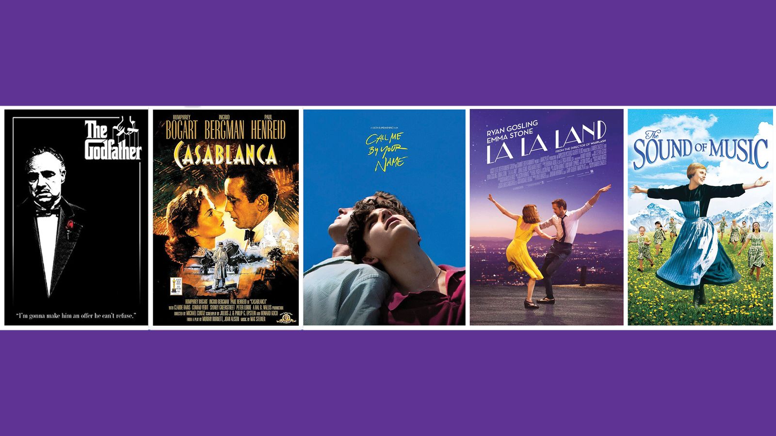 Movie posters on a purple background