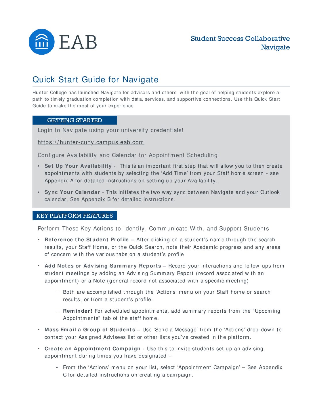 Navigate Quick Start Guide Hunter College