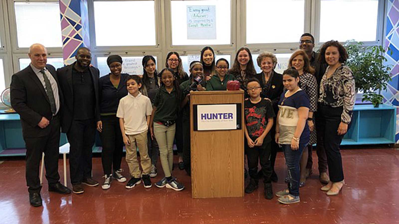 Hunter College student mentors with elementary students from PS 7