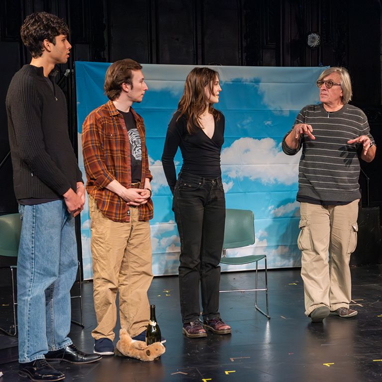 Hunter students participating in directing workshop with Dmitri Kyrmov